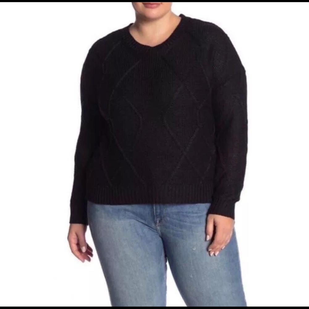 RDI Cable Knit Pullover Sweater 1X NWT $102 black